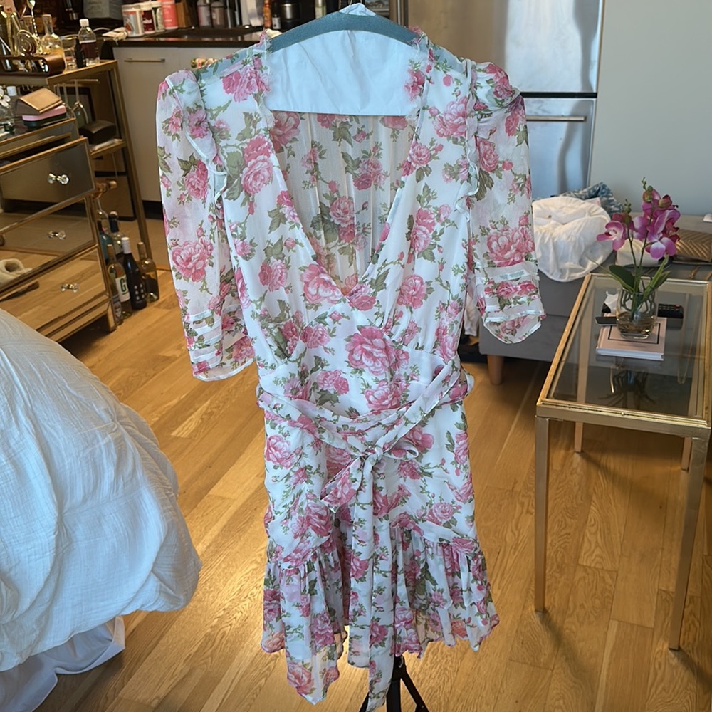 LoveShackFancy Arlo Mini Dress Rose print. Size 8.